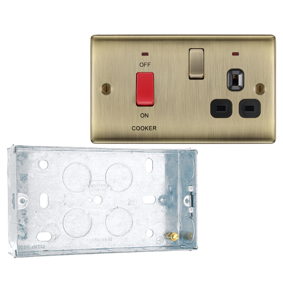 BG Nexus Antique Brass 45 Amp Cooker Control Unit c/w Neon with 25mm Steel Back Box