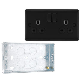 BG Nexus Matt Black 13A Double Switched Socket NFB22B with 25mm Steel Back Box
