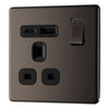 BG FBN21UAC18B Nexus Screwless Flatplate | Black Nickel | 1 Gang 13A 1 Pole 1x USB-A 1x USB-C | Switched Single Socket