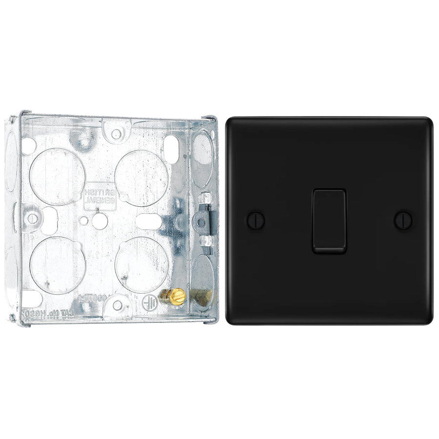 BG Nexus Matt Black 20A 16AX Intermediate Light Switch NFB13 with 25mm Steel Back Box