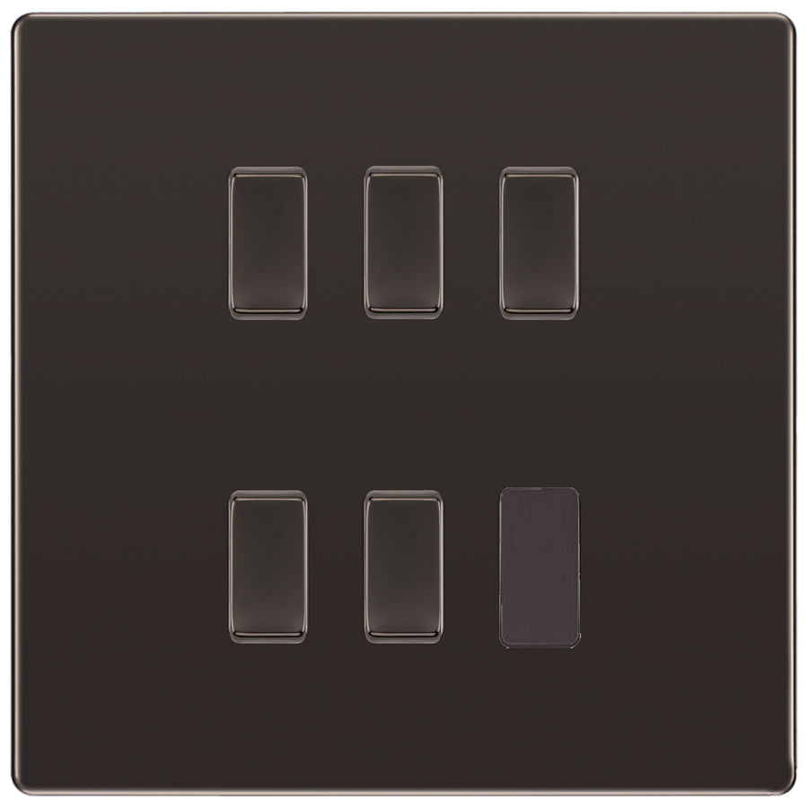 BG Black Nickel Screwless 5 Gang Light Switch 2 Way Custom Grid Switch