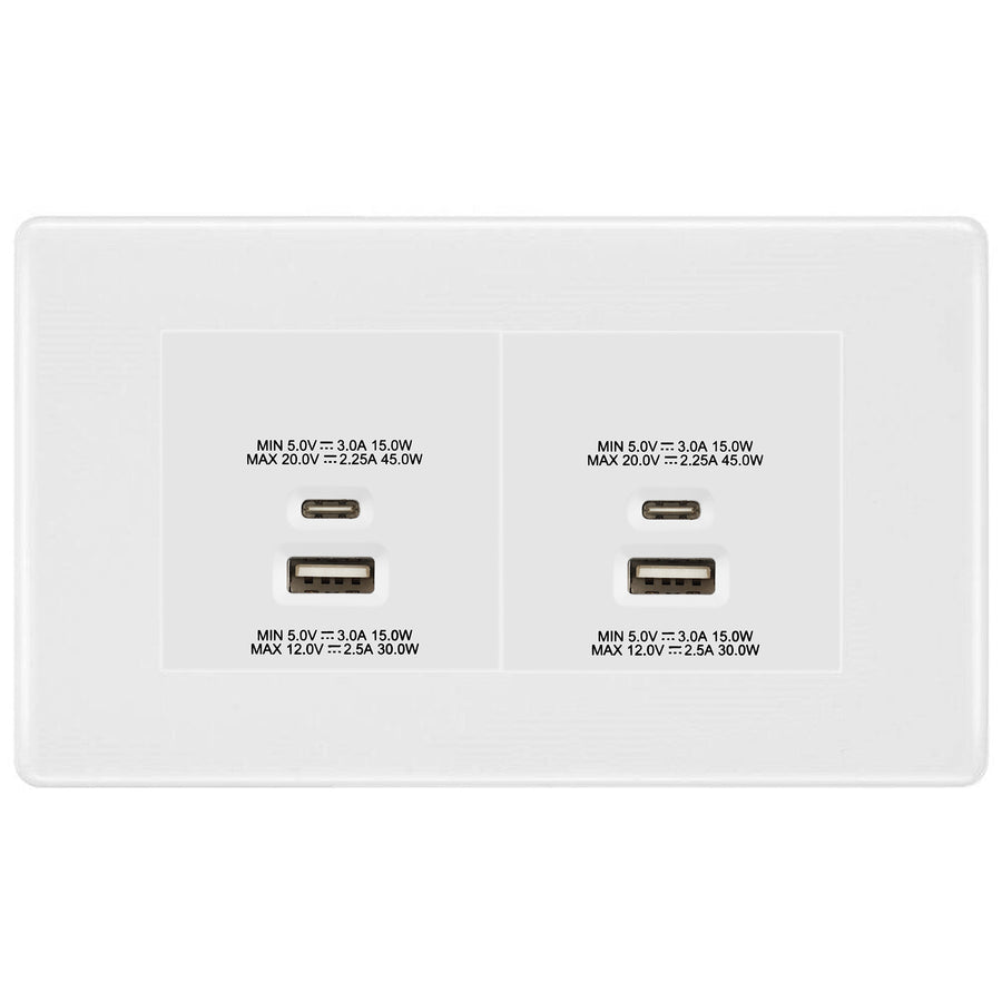 BG Nexus White 4G Faceplate with 45W USB A+C Charger Modules