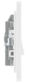 PCDCL31W Side - This Evolve pearlescent white 20A double pole switch with indicator from British General has been designed for the connection of refrigerators, water heaters, central heating boilers and many other fixed appliances.