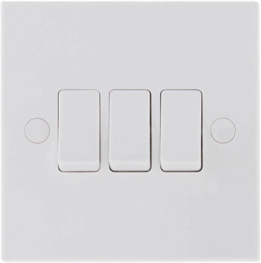 BG 943 Moulded Square Edge | White | 3 Gang 10AX 2 Way Plate Switch