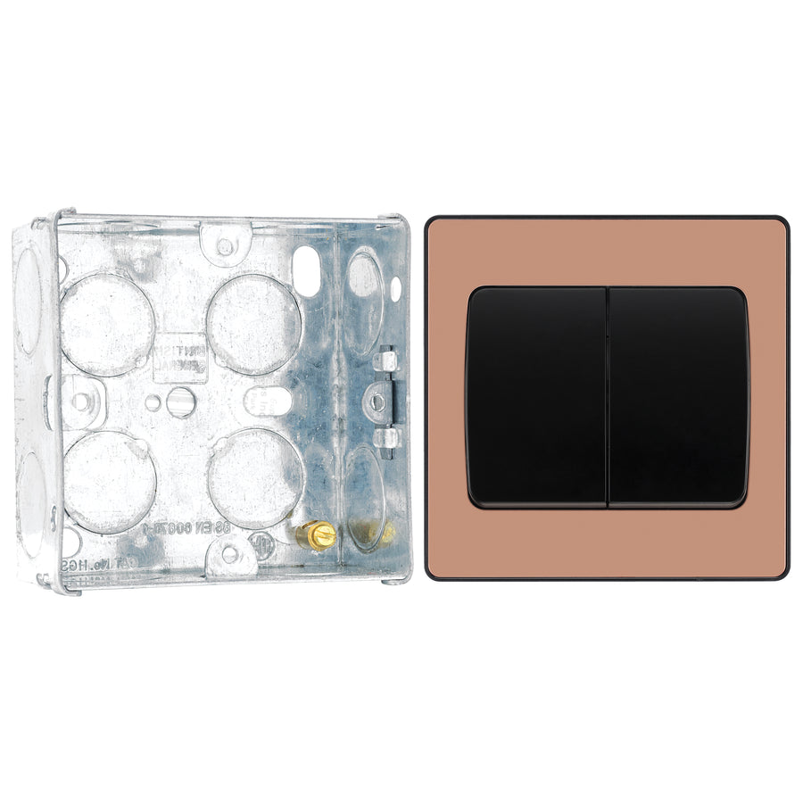 BG Evolve Polished Copper 2G Wide Rocker Light Switch PCDCP42WB with 35mm Steel Back Box