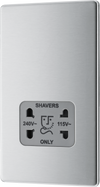 BG Electrical FBS20G Nexus Screwless Flat-Plate Shaver Socket Outlet Brushed Steel Grey Insert Dual Voltage 115V - 230V