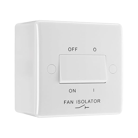 BG Nexus 1 Gang 10AX 3 Pole Fan Isolator White Switch & 50mm Pattress Back Box