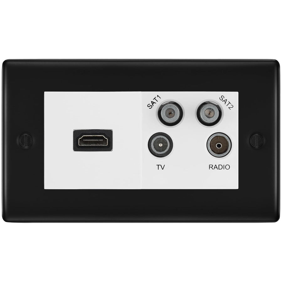 BG Nexus Matt Black 4G Faceplate with HDMI + TV/FM/SAT Module - White Insert