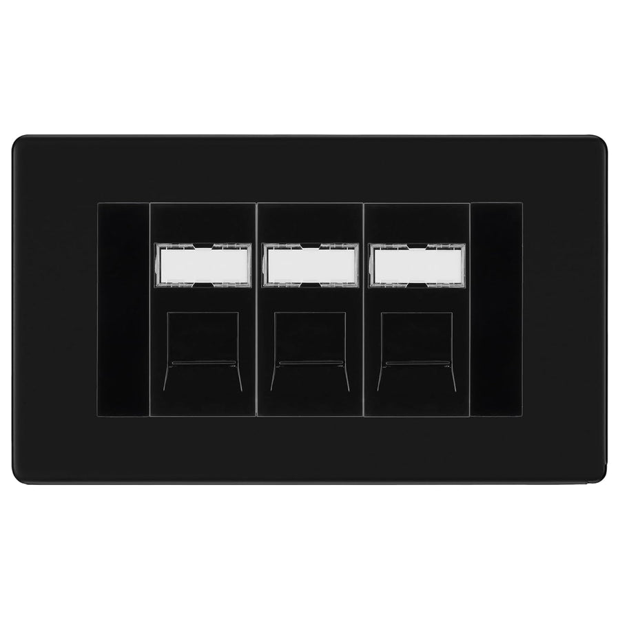 BG Screwless Matt Black 3 Gang RJ45 Cat6 Data Socket Outlet Black Inserts