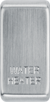 RRWHBS Front - This brushed steel finish rocker can be used to replace an existing switch rocker in the British General Grid range for easy identification of the device it operates and has 'WATER HEATER' embossed on it.