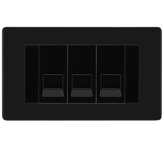 BG Screwless Matt Black 3 Gang RJ11 Telephone Socket Euro Module - Black Insert
