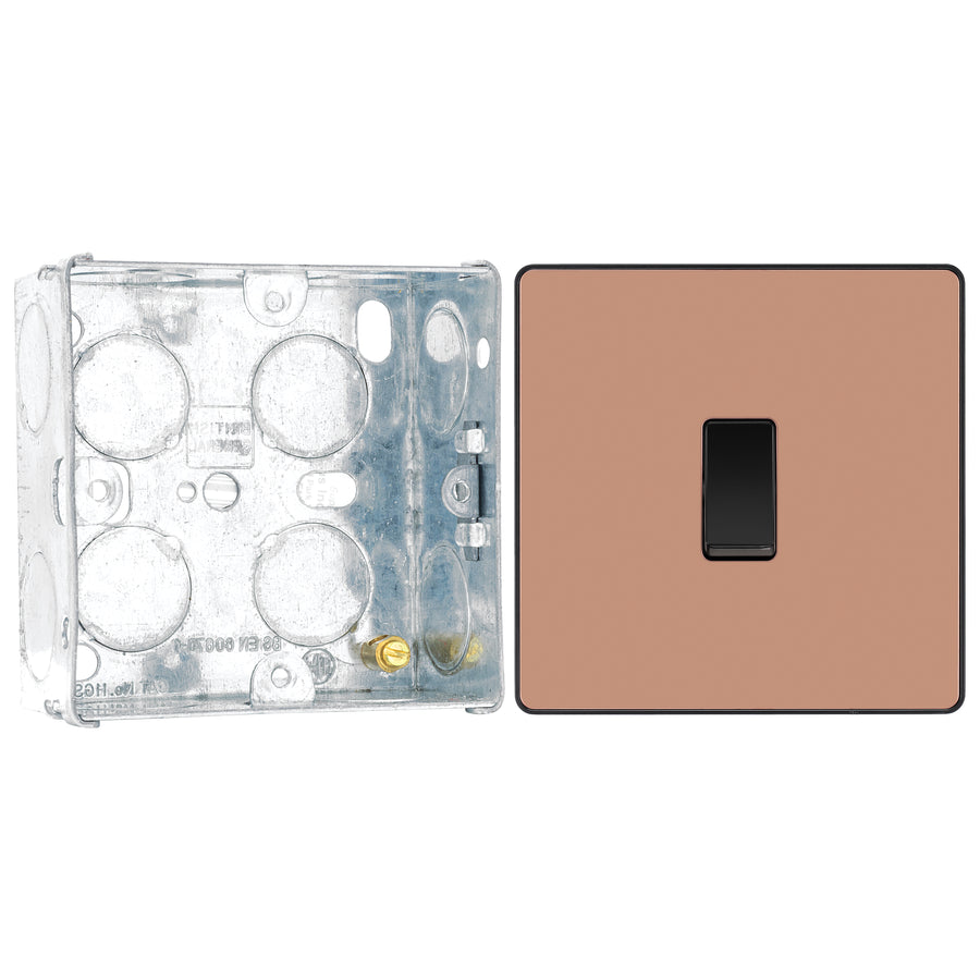 BG Evolve Polished Copper 1 Gang 20A 16AX 2 Way Light Switch PCDCP12B with 35mm Steel Back Box