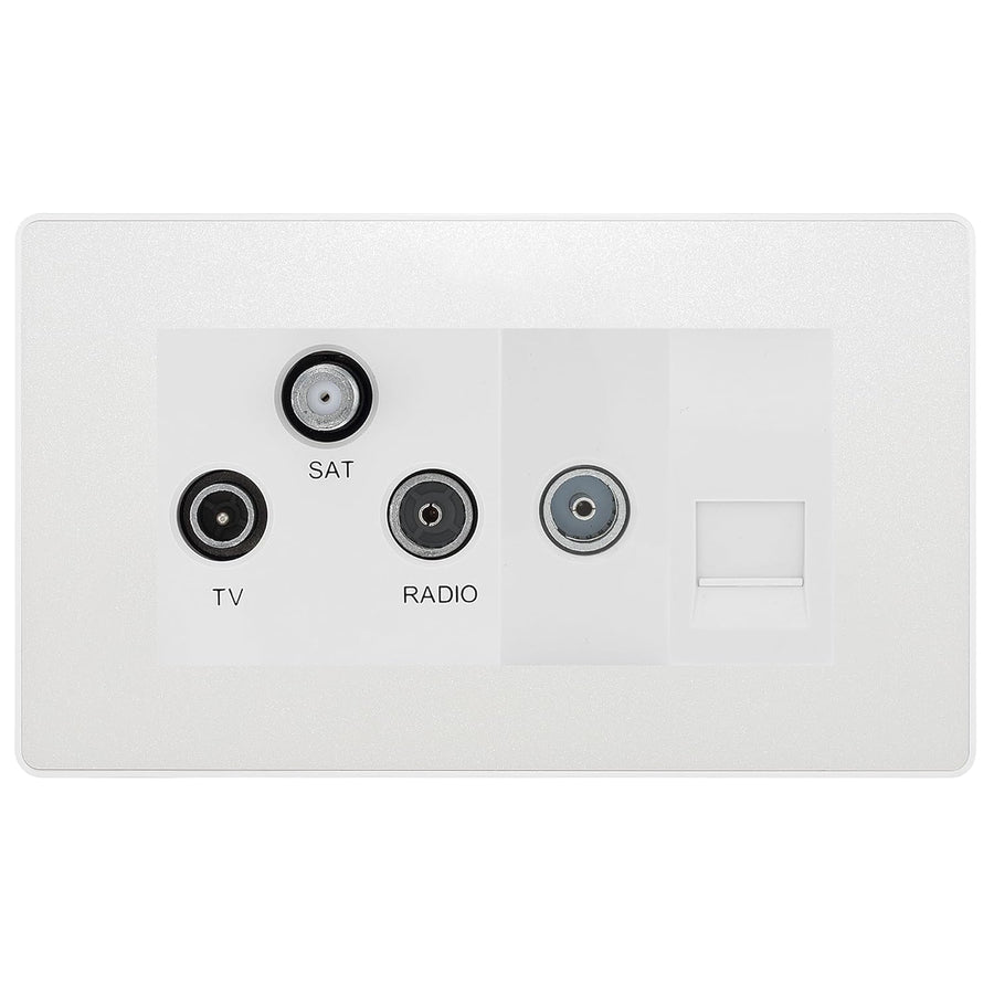 BG Evolve Pearlescent White Triplex TV/FM/Sat + Return & 1 Gang Telephone