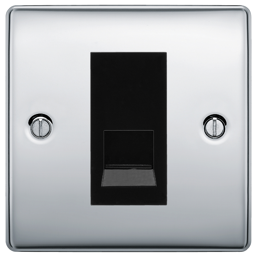 BG Nexus Polished Chrome Single Master Telephone Socket – Black Insert