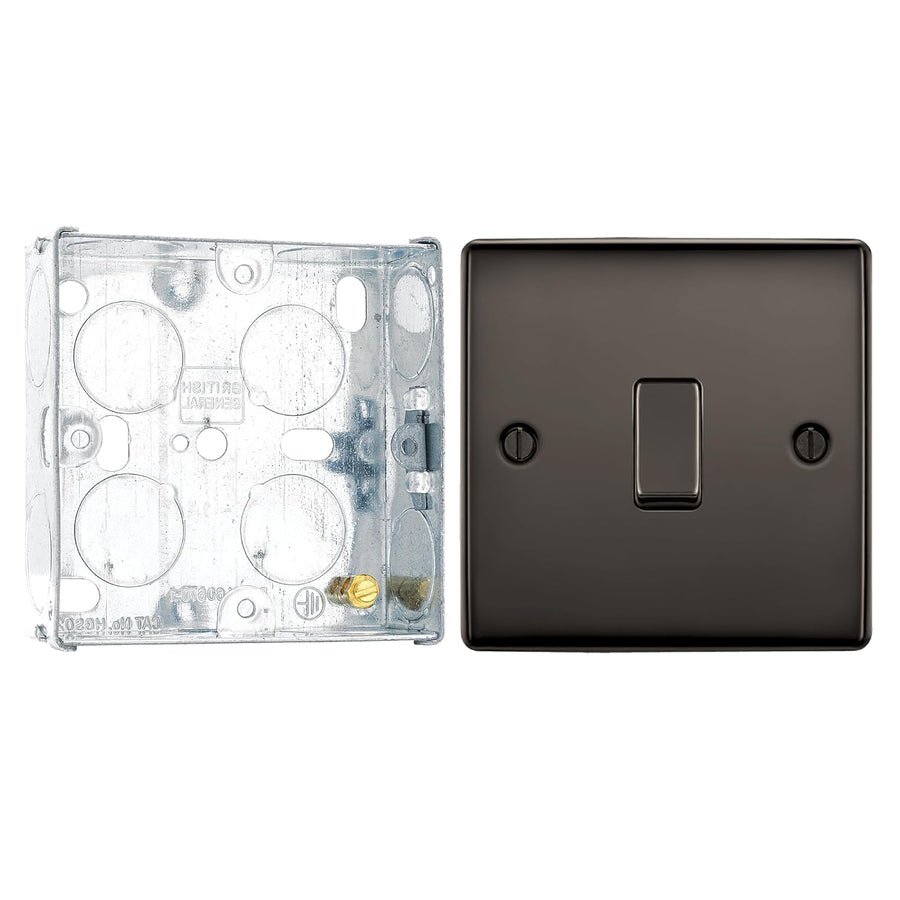 BG Nexus Black Nickel 20A, 16AX 2 Way Intermediate Light Switch NBN13 and 25mm Steel Back Box