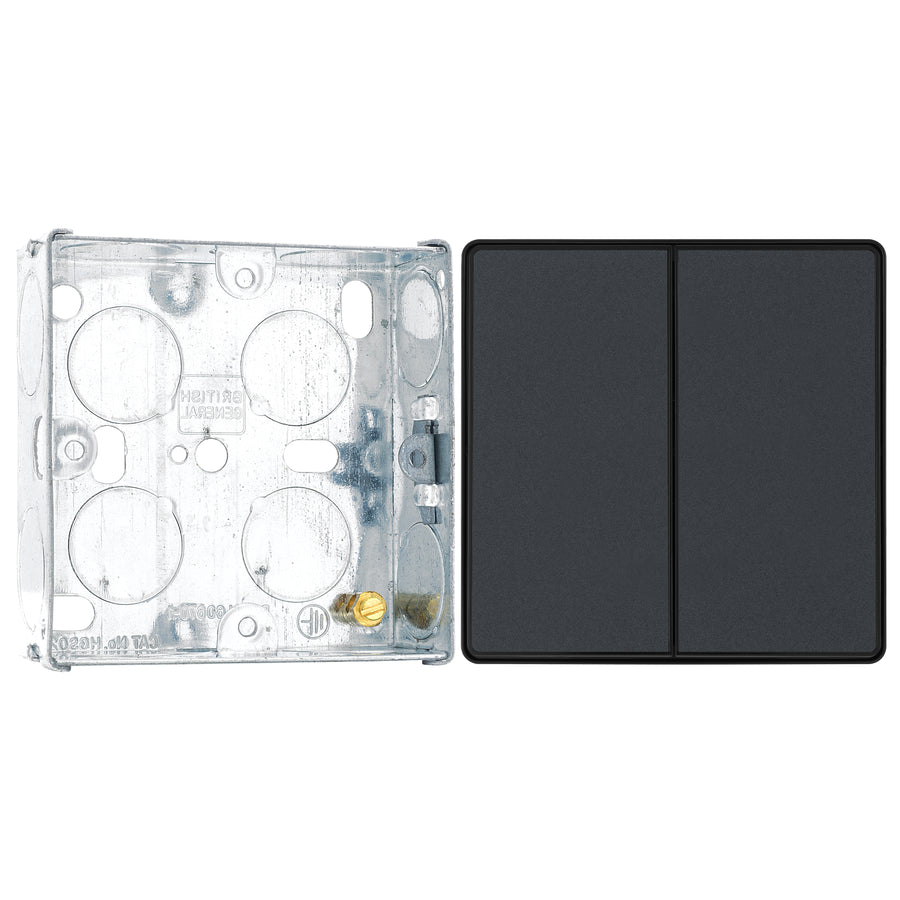 BG Evolve Matt Grey 2 Way Double Edge to Edge Rocker Switch PCDMG42EB with 25mm Steel Back Box