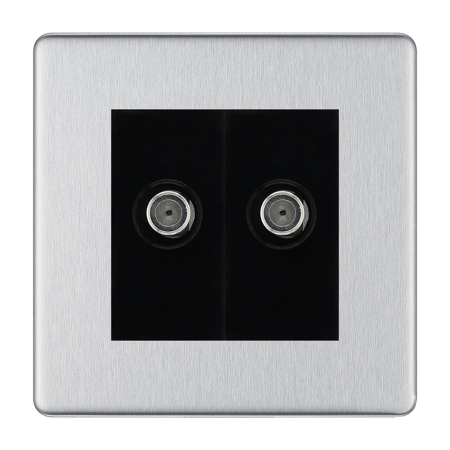 BG Screwless Brushed Steel Double Satellite Socket FBS642B