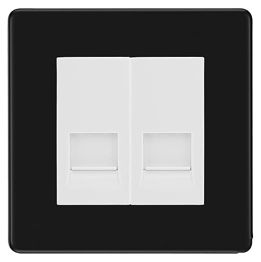 BG Screwless Matt Black Double RJ11 Telephone Socket FFBRJ112 - White Insert