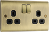 NAB22B Front - This antique brass finish 13A double switched socket from British General has a sleek and slim profile with softly rounded edges and no visible plastic around the switches to add a touch of luxury to your decor.