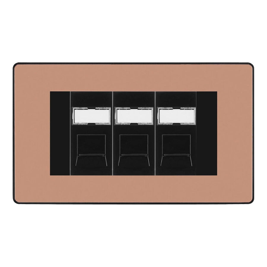 BG Evolve Polished Copper 3 Gang RJ45 Cat6 Data Socket Outlet Black Inserts