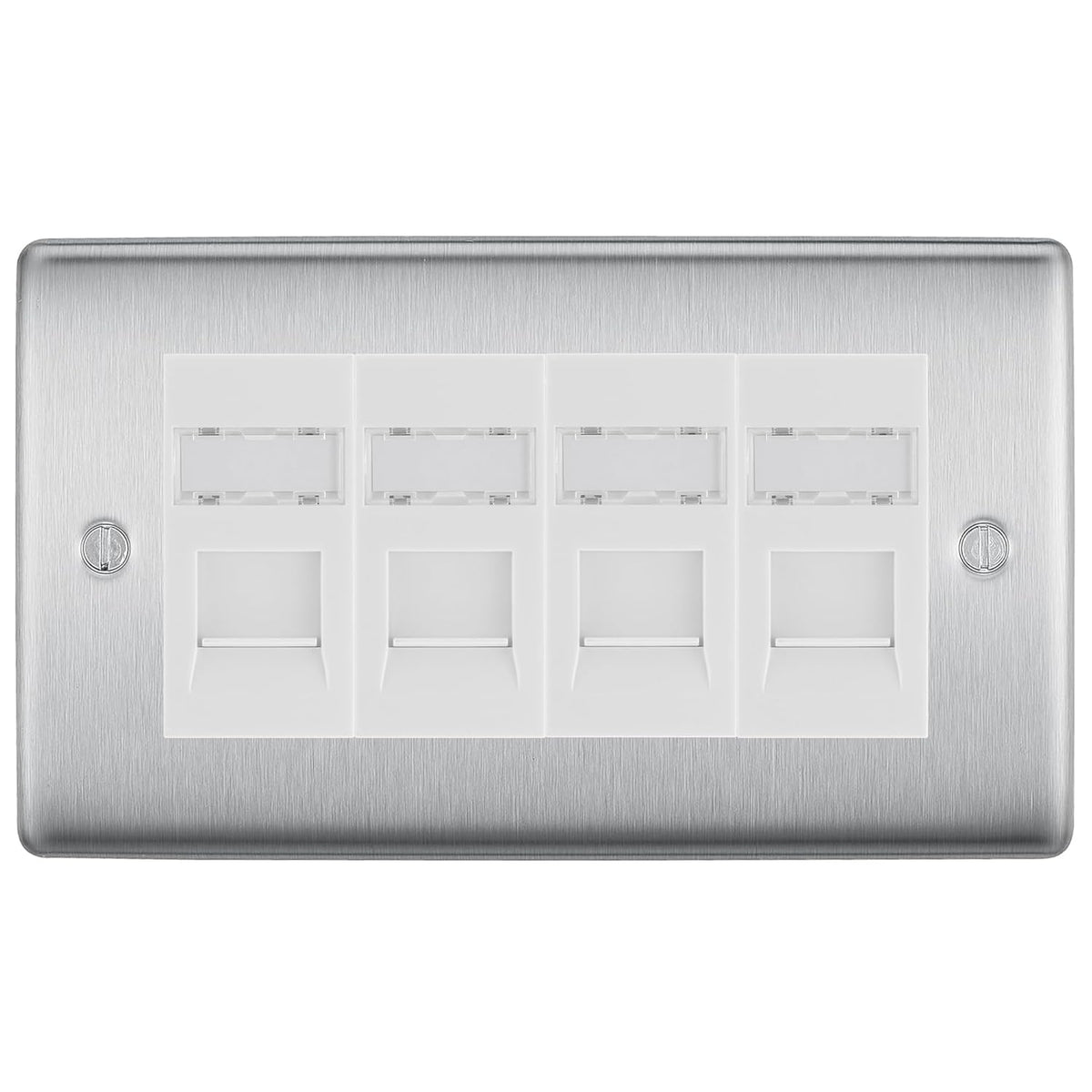 BG Nexus Brushed Steel 4 Gang RJ45 Cat6 Data Socket Outlet White ...