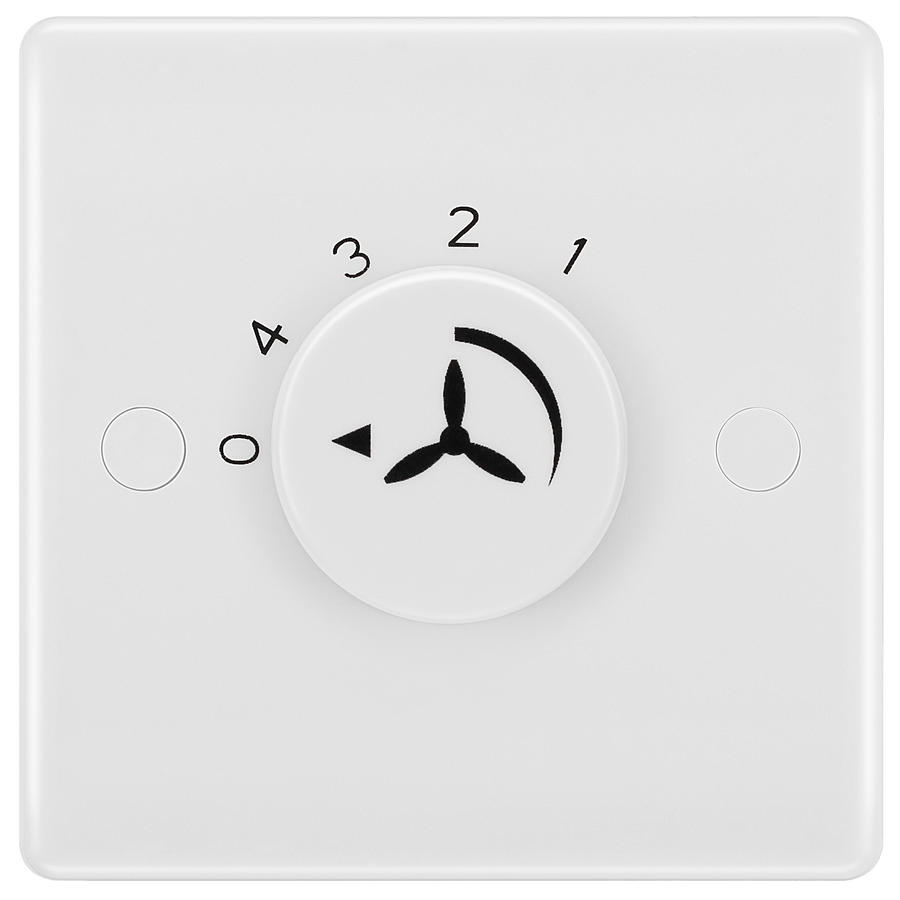 BG 887 Moulded Round Edge | White | 1 Gang 100W 1 Way 4 Speed Rotary Fan Controller