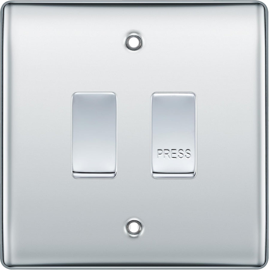 BG Nexus Polished Chrome 2G Grid Switch Kit–20A 2-Way & Retractive Press Module