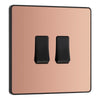 BG Evolve Polished Copper 2 Gang 20A 16AX 2 Way Light Switch PCDCP42B with 35mm Steel Back Box