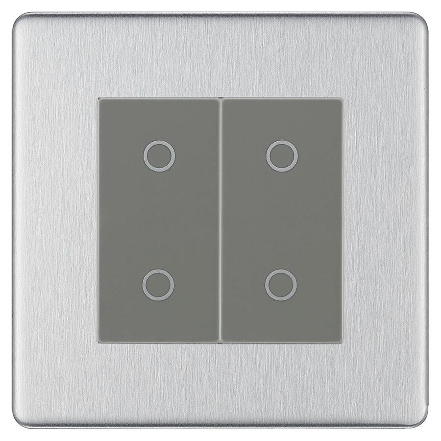 BG Nexus Screwless Brushed Steel Double Secondary Touch Dimmer Switch Grey Inserts FBSTDS2G