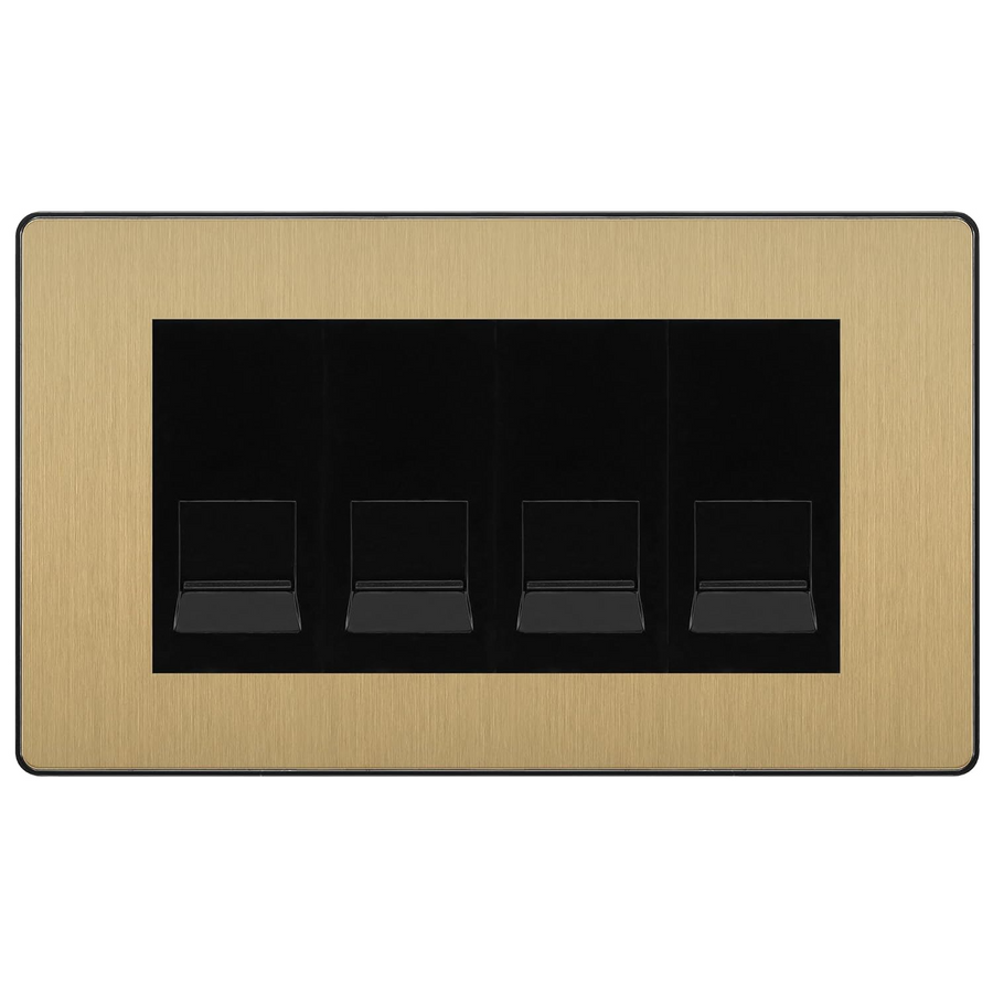 BG Evolve Satin Brass 4 Gang IDC Secondary Telephone Socket - Black Insert