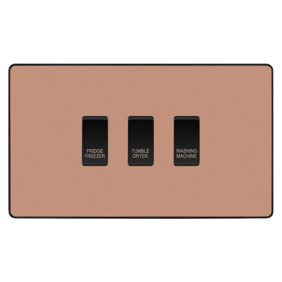 BG Evolve Polished Copper Custom Appliance Grid Switch 3 Gang Screwless