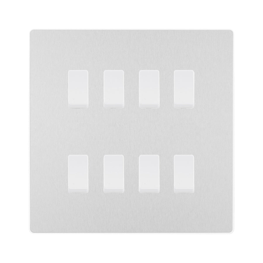 BG Evolve Brushed Steel 7 Gang Custom Grid Light Switch