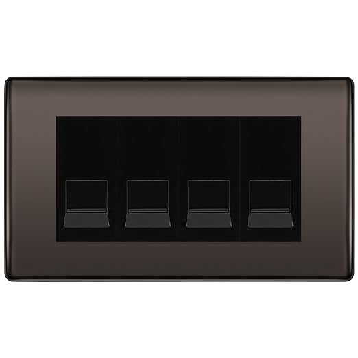 BG Nexus Black Nickel 4 Gang IDC Secondary Telephone Socket - Black Insert