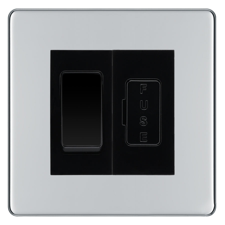 BG Flatplate Screwless Polished Chrome 20A Intermediate Switch & 13A Fused Spur Plate | Black Insert