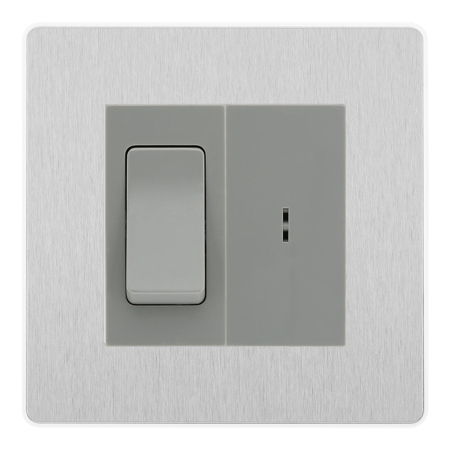 BG Evolve Brushed Steel 20A Secret Key Switch with 20A Double Pole Switch - Grey Insert