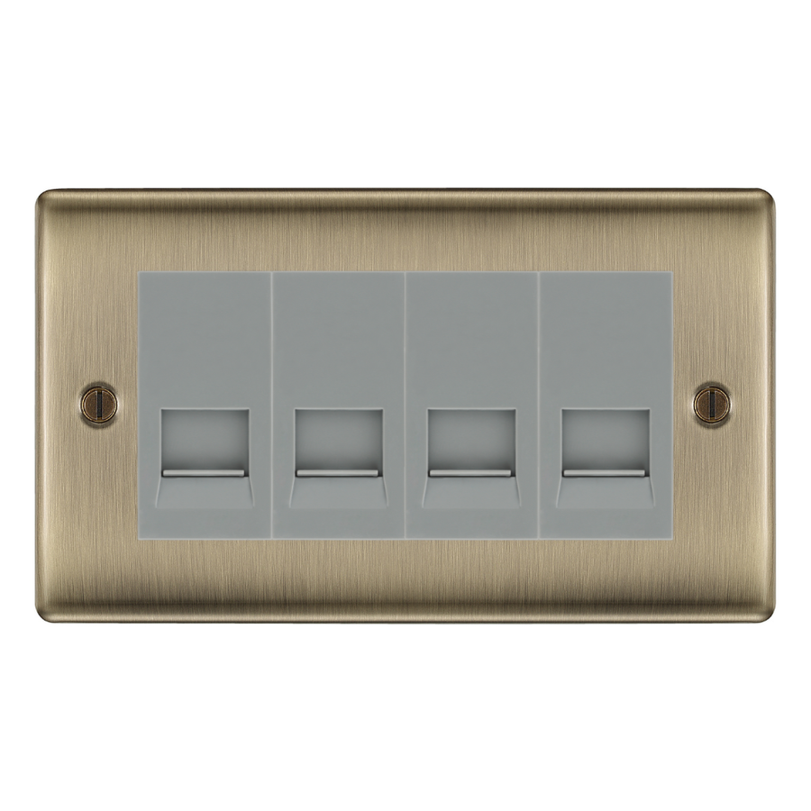 BG Nexus Antique Brass 4 Gang Master Telephone Socket, Screw Terminal - Grey Insert