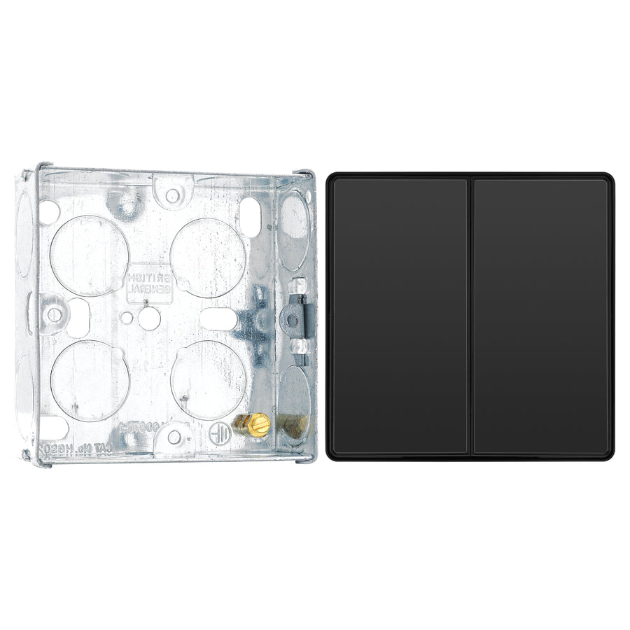 BG Evolve Black Chrome 2 Way Double Edge to Edge Rocker Switch PCDBC42EB with 25mm Steel Back Box