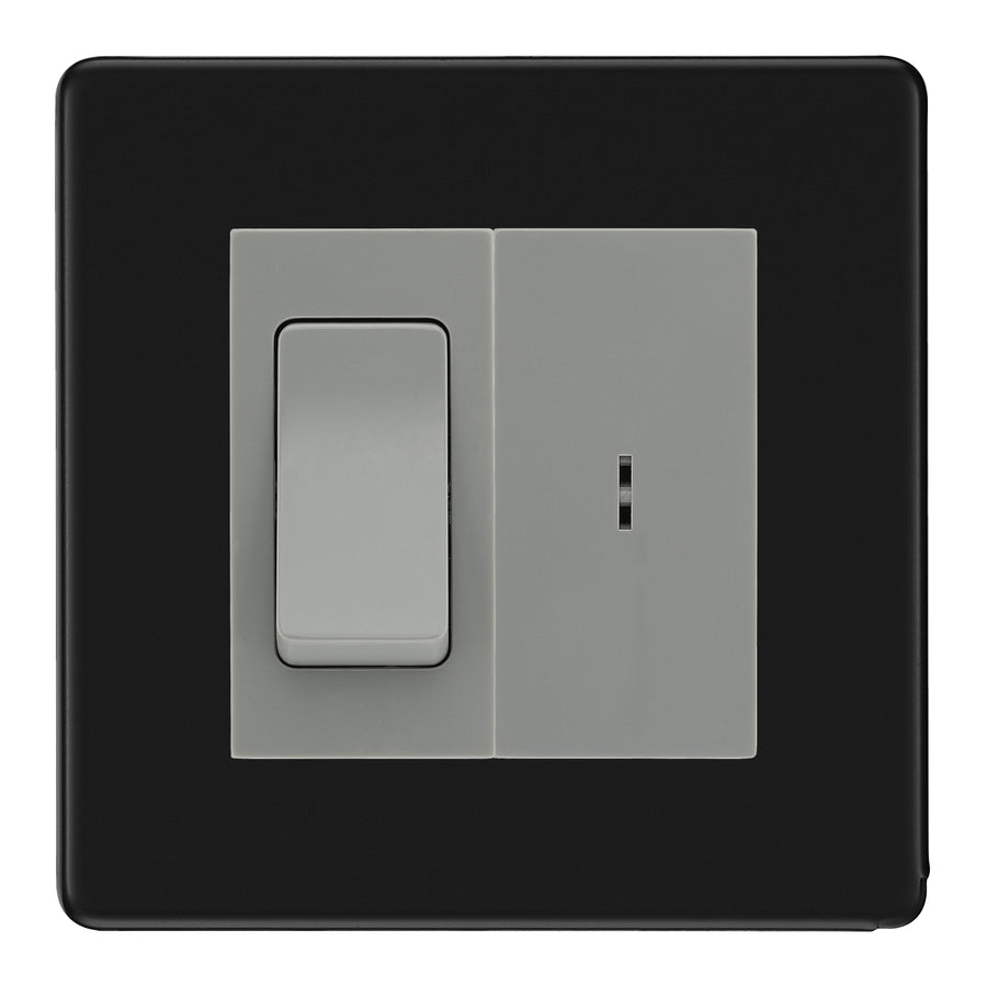 BG Screwless Matt Black 2 Way Single Pole Key Switch with 2 Way Single Pole Switch, Key Included - Grey Insert