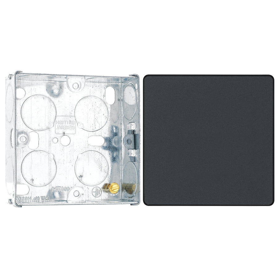 BG Evolve Matt Grey 1 Gang Single Blank Plate PCDMG94B with 25mm Steel Back Box