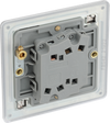 FBS42 Back - This Screwless Flat plate brushed steel finish 20A 16AX double light switch from British General can operate 2 different lights whilst the 2 way switching allows a second switch to be added to the circuit to operate the same light from another location (e.g. at the top and bottom of the stairs).