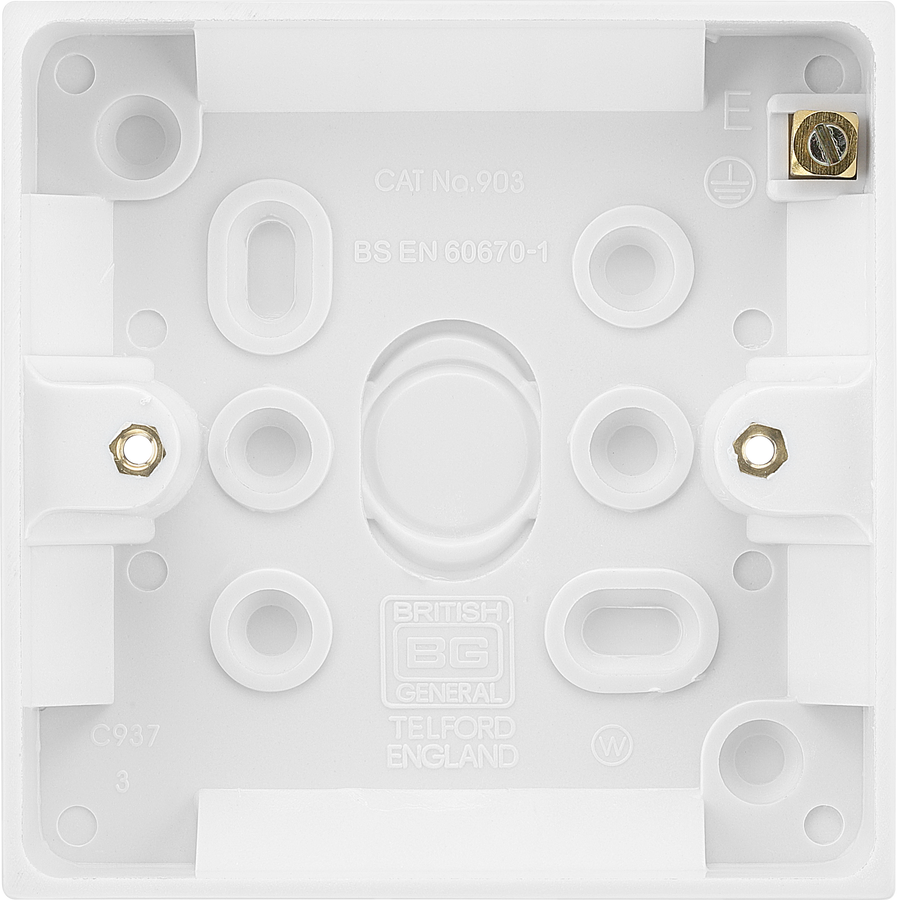 BG 903 Moulded Square Edge | White | 19mm | 1 Gang Plate Switch Pattress