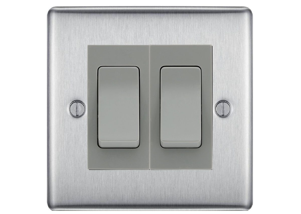 BG Nexus Brushed Steel 2-Gang Light Switch 1x 2-Way + 1x Intermediate ...