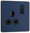 PCDDB21B Front - This Evolve Matt Blue 13A single switched socket from British General has been designed with angled in line colour coded terminals and backed out captive screws for ease of installation, and fits a 25mm back box making it an ideal retro-fit replacement for existing sockets. 