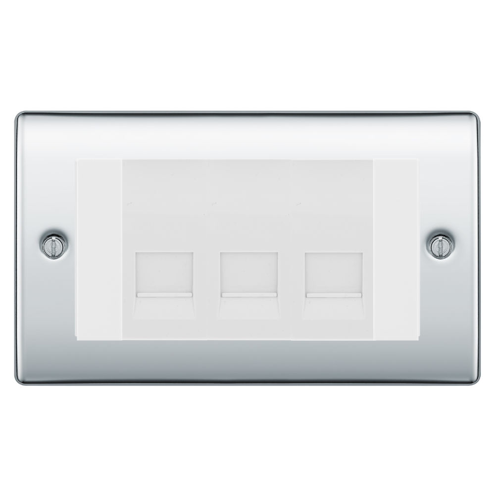 BG Nexus Polished Chrome 3 Gang Master Telephone Socket – White Insert ...