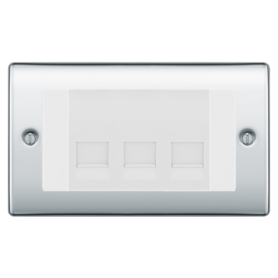 BG Nexus Polished Chrome 3 Gang Master Telephone Socket – White Insert