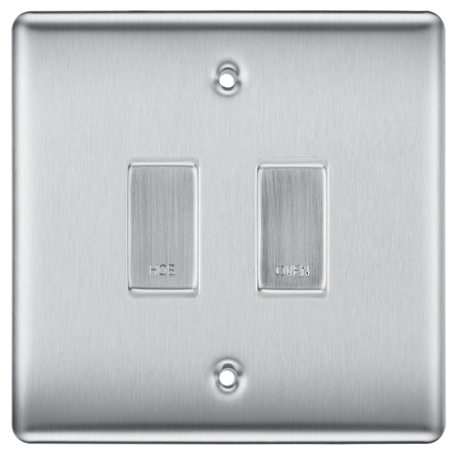 BG Brushed Steel 2 Gang Engraved Custom Labelled Appliance Grid Switch