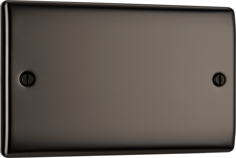 NBN95 Front - This premium black nickel finish double blank plate from British General is ideal for covering unused electrical connections and has a sleek and slim profile, with softly rounded edges to add a touch of luxury to your decor.