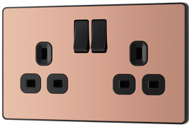 BG Evolve PCDCP22B Polished Copper 2 Gang 13A Switched Socket Outlet - Black Insert