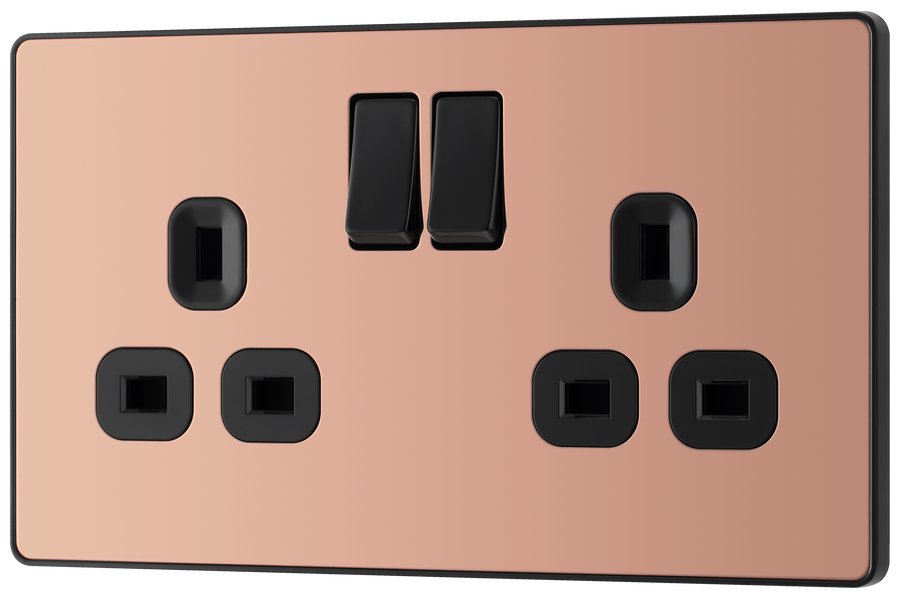 BG Evolve PCDCP22B Polished Copper 2 Gang 13A Switched Socket Outlet - Black Insert