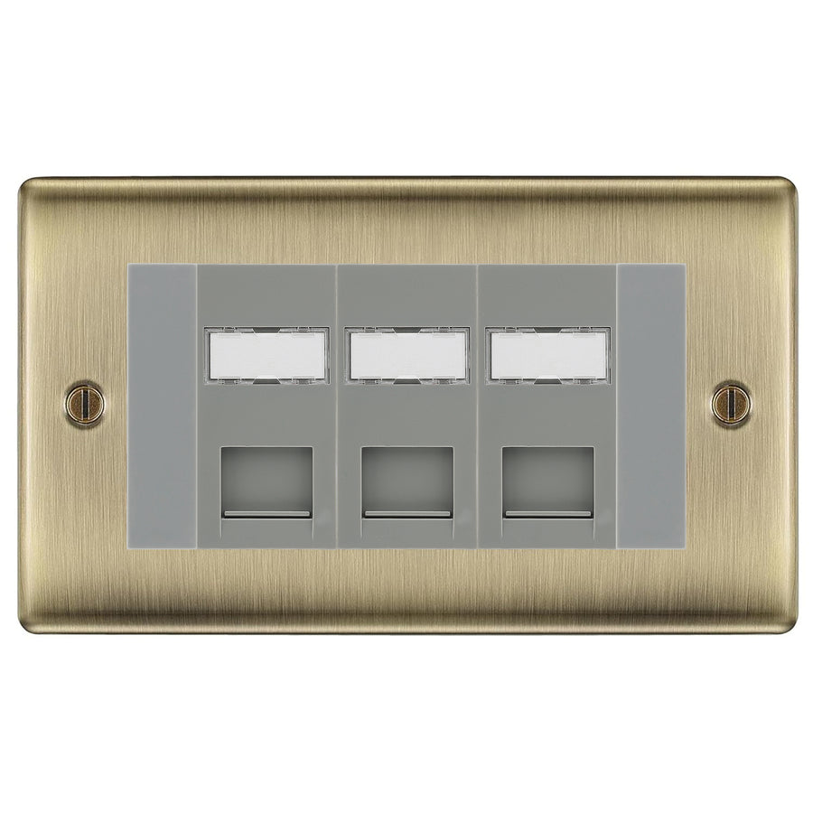 BG Nexus Antique Brass 3 Gang RJ45 CAT6 Data Socket Grey Inserts